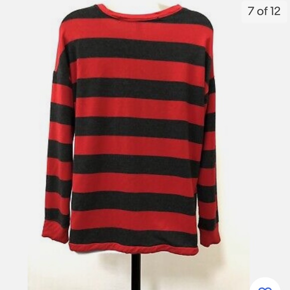 kensie Women’s top long sleeve Red and Gray striped drawstring waist - Picture 6 of 11